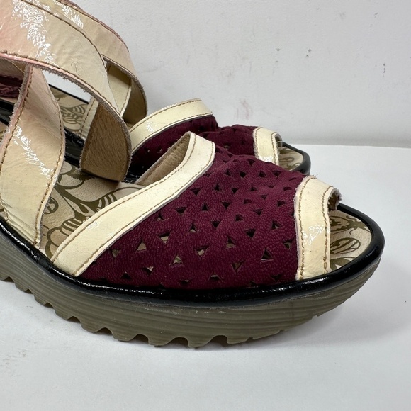 Fly London Ydel Platform Wedge Sandals Women's 39 Burgundy Ankle Strap Heels - Picture 5 of 13